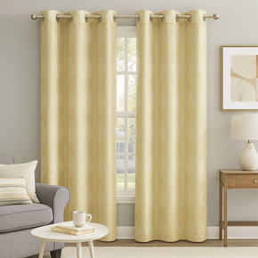 Premium Ready Curtain – Beige Jacquard  Mirage Wave Design