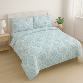 ELDORA AW SUPER SOFT KING SIZE COTTON BLUE DESIGN GEOMETRIC BEDSHEET