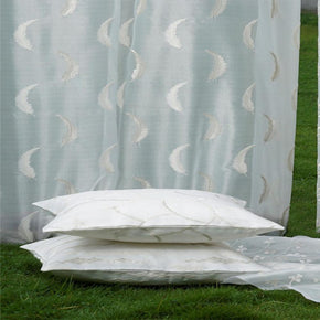 ELEGANT EMBROIDERY POLYESTER WHITE LEAF GREY SHEER CURTAIN FABRIC