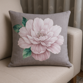 Smoky Grey Peony Velvet Print Floral Foil Elegance Cushion Covers – Set of 5 (16x16 Inches)  Premium Soft Velvet with Designer Metallic Flower Prints