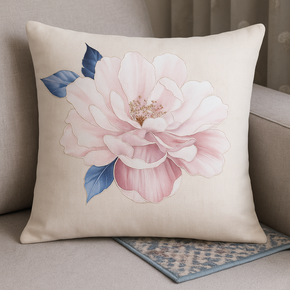 Light Beige Peony Velvet Print Floral Foil Elegance Cushion Covers – Set of 5 (16x16 Inches)  Premium Soft Velvet with Designer Metallic Flower Prints