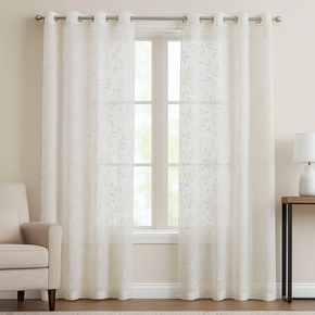 ELEGANT 32510 LEAVES Embroidery Sheer  Curtain Fabric