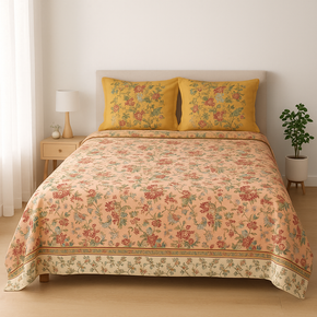 LAVENDER YELLOW SUPER SOFT PRINTED COTTON  SUPER KING SIZE BEDSHEET