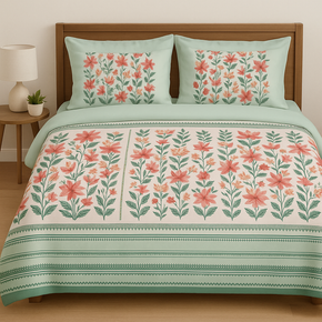 LAVENDER SUPER SOFT PRINTED COTTON LIGHT GREEN SUPER KING SIZE  BEDSHEET
