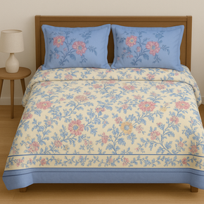 LAVENDER BLUE FLORAL SUPER SOFT PRINTED COTTON SUPER KING SIZE  BEDSHEET