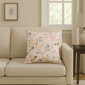 ALLURING SINGLE CUSHION COVER  TREE WITH FLOWR LEAVE 40CMX40CM