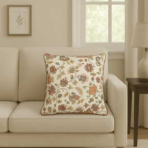 CUSHION COVER  ALLURING SINGLE BASE WHITE FLOWER MULTI COLOR