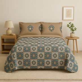 STELLAR PRINTED GEOMETRIC  SUPER SOFT COTTON BROWN BEDSHEET