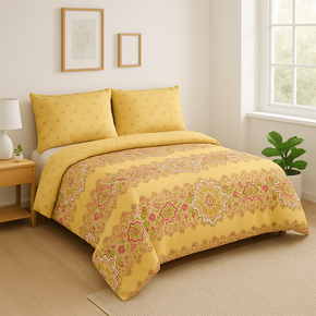 STELLAR GEOMETRIC YELLOW SUPER SOFT PRINTED COTTON DOUBLE  BEDSHEET