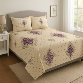 STELLAR DOUBLE BEDSHEET SUPER SOFT PRINTED COTTON LIGHT BROWN GEOMETRIC
