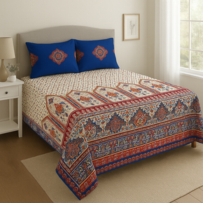 STELLAR  GEOMETRIC SUPER SOFT PRINTED COTTON BLUE DOUBLE BEDSHEET